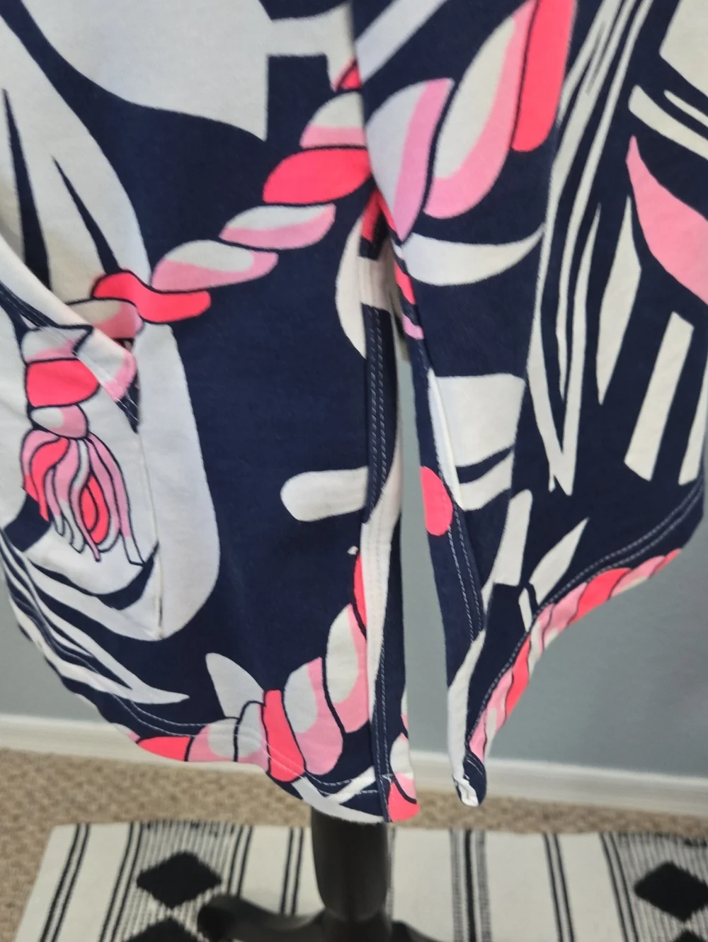 BARBARA GERWIT Cover Up Tunic Top Hoodie Anchor Rope Print Large Pink Blue Retro